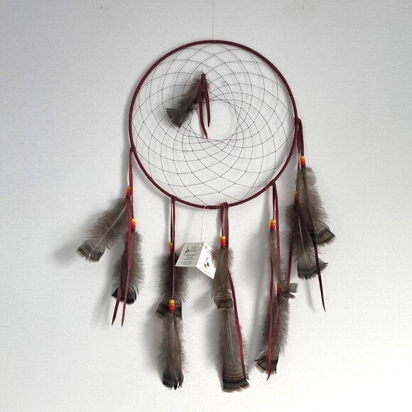 Handmade Dream Catcher Feathers Atikamekw Nation Indigenous Canada Diam. 12 inch - Picture 1 of 13